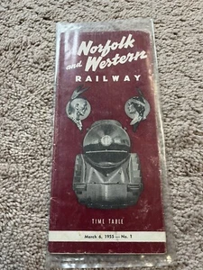 March 6 1955 Norfolk And Western Railway Train Time Table - Picture 1 of 2