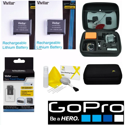 Batería para GoPro HD Hero5 NEGRO X2 AABAT-001 CARGADOR RÁPIDO + ESTUCHE RÍGIDO + KIT CL. Foto 1 de 4