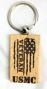 Custom Laser Engraved Wood Keychain US Marine Core Veteran Key Chain - Picture 1 of 3
