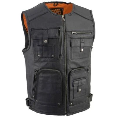 Milwaukee Leather MLM3580 Men's Black ‘Super Utility-Multi Pocket’ Leather Vest - Image 1 of 4