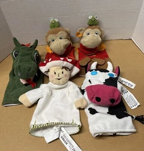 IKEA 5 LOT PLUSH HAND PUPPETS - ￼DRAGON Circus MONKEY COW MUSHROOM EUC! D3 - Picture 1 of 5