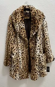 Women's GUESS Leopard Faux Fur Jacket - New - Size XL - Picture 1 of 17