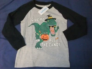 NWT Carter's Toddlers 5T Long Sleeve Tee HALLOWEEN Gray DINOSAURS Candy T-REX - Picture 1 of 2
