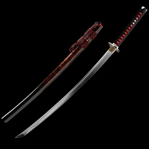 Black&Red Katana Clay Tempered T10 Steel Handmade Japanese Samurai Sharp Sword - Picture 1 of 13