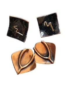 Menge 2 Vintage Kupfer Quadrat Ohrringe Abstrakt Wishbone Glück Schraubverschluss 80er - Bild 1 von 9