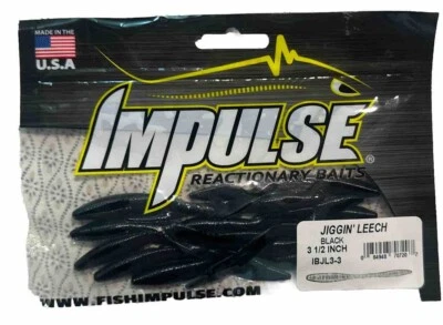 Iscas reacionárias Impulse pacote com 12 gabaritos grandes sanguessuga jiggin’ 3 1/2” preto IBJL3-3 - Imagem 1 de 4