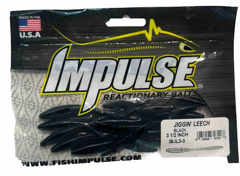 Paquete de 12 cebos reaccionarios Impulse plantilla grande sanguijuela Jiggin’ 3 1/2” negro IBJL3-3 Foto 1 de 4