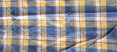 VINTAGE 1960s-1970'S ~  Plaid Woven FABRIC  craft  ~ 100% Cotton ~ Blue Yellow - Image 1 of 3