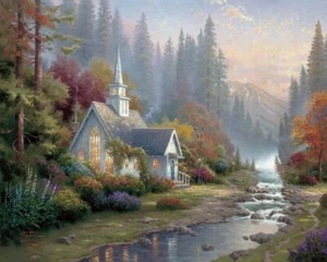 Thomas Kinkade - La cappella della foresta - 24 x 30 - litografia S/N - come nuova - Foto 1 di 1