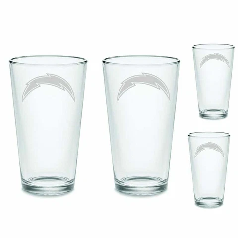 SET Los Angeles Chargers Pint Beer Glasses Etched Tumblers Drinkware Cover