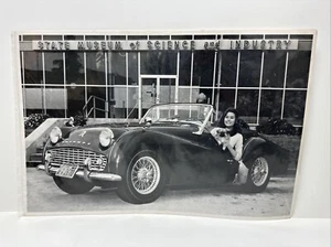 Pretty Woman Triumph TR3 Sports Car State Museum Science Industry Photo B & W - Picture 1 of 2