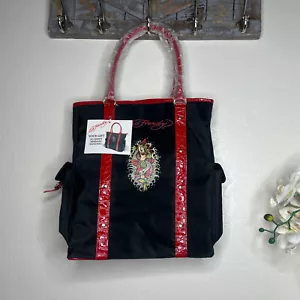 Ed Hardy Mermaid Tote Shoulder Bag Black Red NWT - Picture 1 of 5