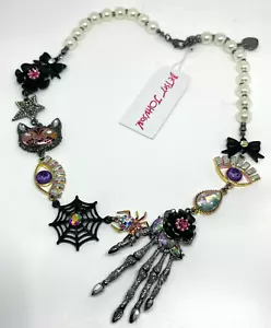Betsey Johnson Skeleton Hand Faux Pearl Pink & Black Halloween Necklace - Picture 1 of 2
