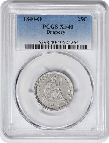 1840-O Liberty Seated Silver Quarter Drapery EF40 PCGS Cover