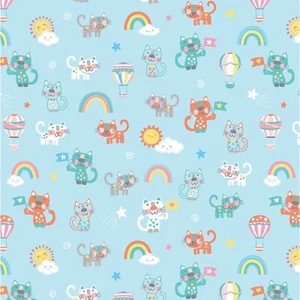 Tessuto Feline Drive FLANELLA Twinkle The Cat's Meow Sky Blue - Venduto da cantiere - Foto 1 di 8