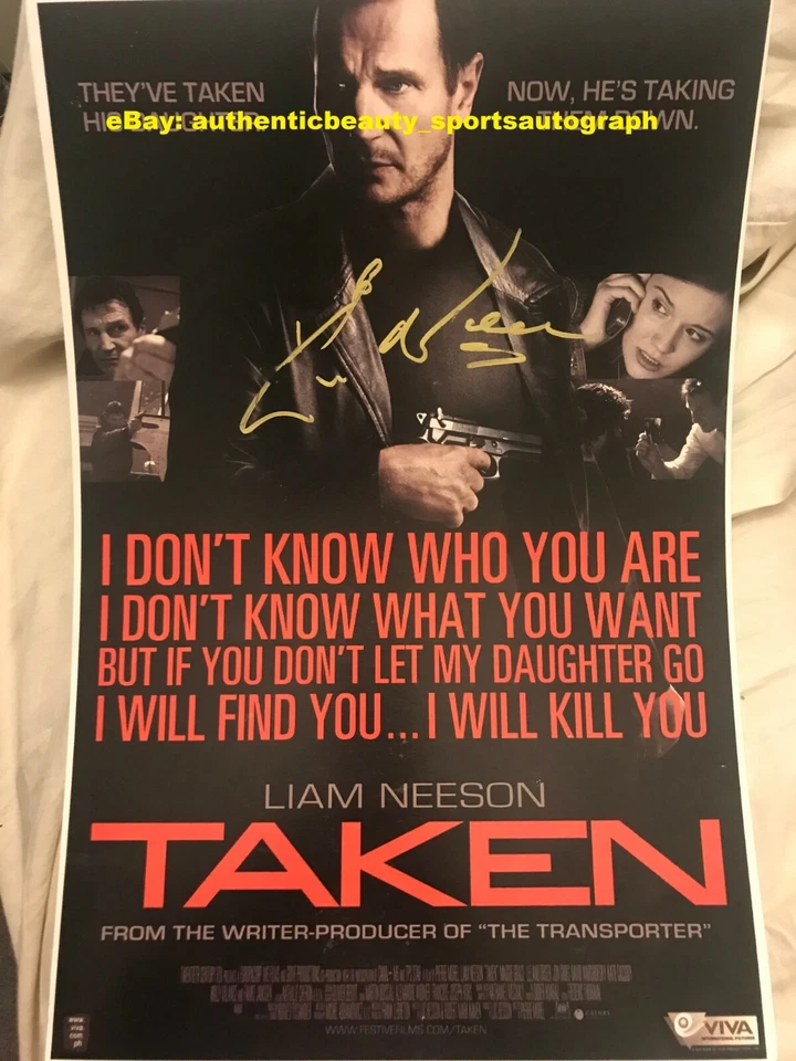 LIAM NEESON TAKEN BRYAN MILLS BADASS FATHER MOVIE POSTER SIGNED 12x18 REPRINT RP - Image 1 of 1