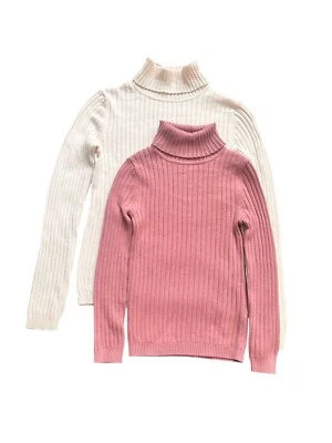 GEORGE GIRLS EX STORE 2 PACK RIBBED PINK-CREAM ROLL NECK LONG SLEEVE JUMPER AGE 5-14y