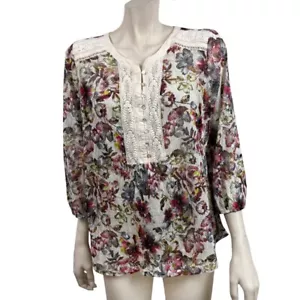 Blusa de encaje floral manga larga vintage America Blues 1X para mujer - Imagen 1 de 7