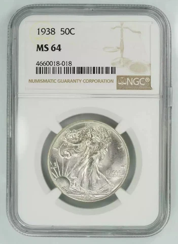 1938 WALKING LIBERTY HALF DOLLAR 50C NGC CERTIFIED MS 64 MINT STATE UNC (018) Cover