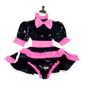 French Maid Sissy Girl Lockable Black PVC Dress Cosplay Costume Tailor-made - Picture 1 of 3