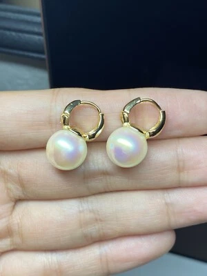 Pendientes de aro Huggie de perlas de 12 mm, pendientes de perlas, pendientes de boda de perlas grandes, Foto 1 de 4