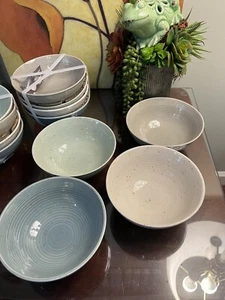 4 Sango SITERRA ARTIST'S BLEND Teal Mint Bone Fog Speckled Cereal Bowls - Picture 1 of 12