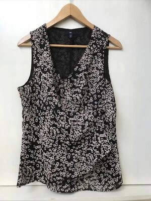 Top GAP Sin Mangas Cortina Cuello Volantes Negro Bronceado Estampado Talla M Foto 1 de 3