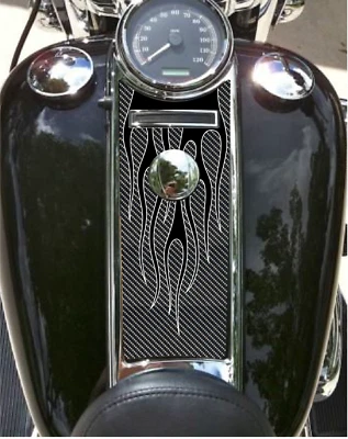 Inserto de tablero de llamas de fibra de carbono. Se adapta a Harley Davidson Road King Dash 2008-2023+ Foto 1 de 4