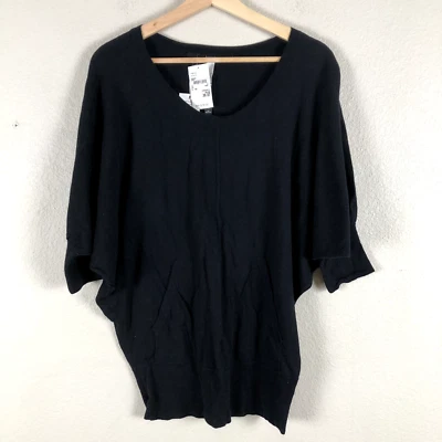 Kensie 衬衫女式小号黑色针织圆领 Dolman 袖大码中性色 — 第 1/4 张图片