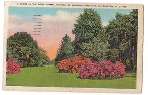 Formeller Abschnitt MAGNOLIA GARDENS Charleston South Carolina Postkarte Leinen 1938 - Bild 1 von 2
