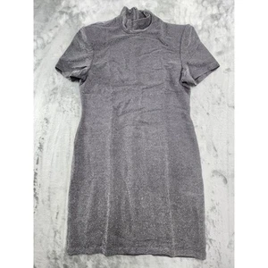 Vintage K.C. Spencer High Neck Short Sleeve Bodycon Dress Size L Metallic Silver - Picture 1 of 8