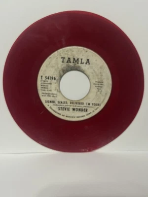 1970 Stevie Wonder Signed Sealed Delivered I'm Yours red vinyl 45 PROMO RECORD - Image 1 of 3