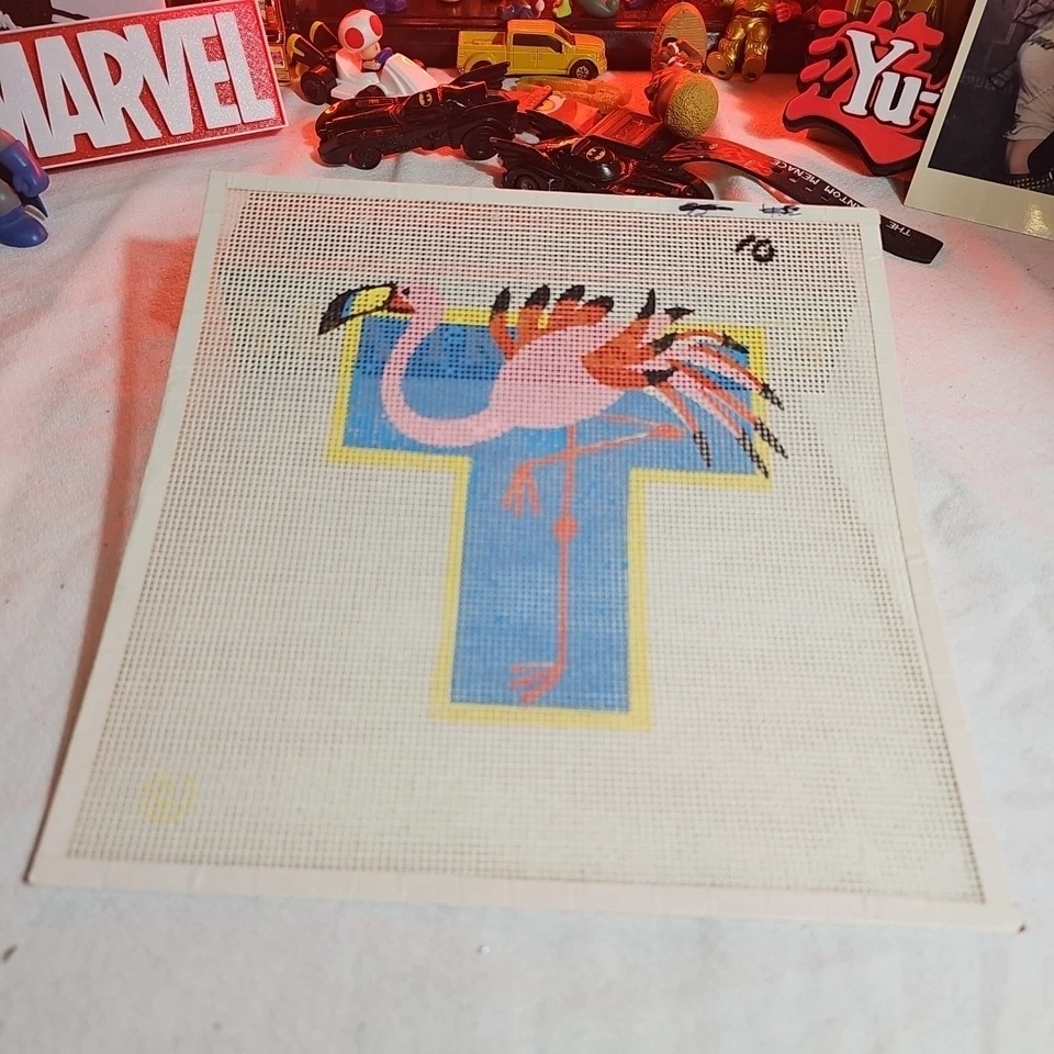 Vintage Needlepoint Canvas:  Childrens Theme Letter "T" - Image 1 of 1