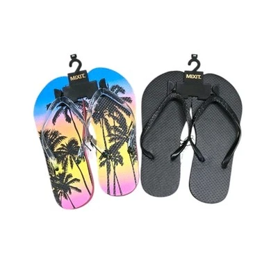 Lote de 2 pares de chanclas Mixit para mujer 5/6 tropicales atardecer negras brillantes sandalias Foto 1 de 4
