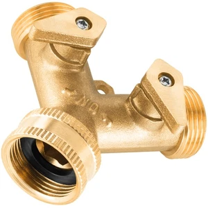 Poppstar 3/4 Zoll Y-Verteiler Wasser (2 unabhängige Absperrhähne), Messing blank - Bild 1 von 6