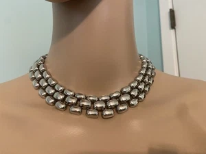 Collana Vintage Argento Pesante Link Grosso Girocollo Collare Dichiarazione Gioielli Donna - Foto 1 di 8
