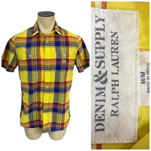 Camisa a Cuadros Denim & Supply Ralph Lauren Madras Hombres Mediana Amarilla Abotonada Playa - Imagen 1 de 11