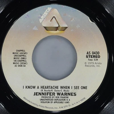 JENNIFER WARNES I Know A Heartache When I See One ARISTA AS 0430 VG+ 45 1979 7" - Image 1 of 4