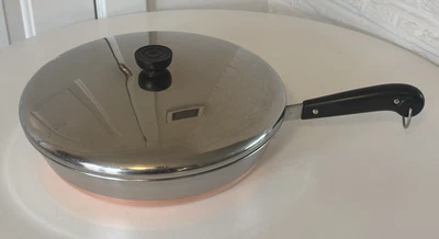 Vintage Pre-1968 Process Patent Revere Ware 1801 Copper Clad 12” Pan w/ Lid - Image 1 of 4