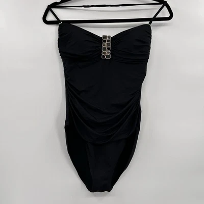 La Blanca Womens One Piece Ruched Swimsuit Size 10 Slimming Beach Gem Detail - Image 1 of 4