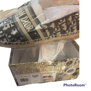 Dior Granville Oblique Blue Beige Cotton CD Logo Embroidered Espadrille Flat 41 - Picture 1 of 1