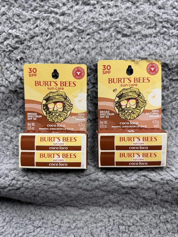 Burt's Bees Coco Loco SPF 30 Lip Balm 4 Pack Mineral Sunscreen New Sealed - Image 1 of 4