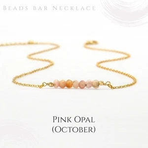 Pink Opal Faceted Round Gemstone Gold Chain 18" Delicate Bar Necklace For Gift - Picture 1 of 8