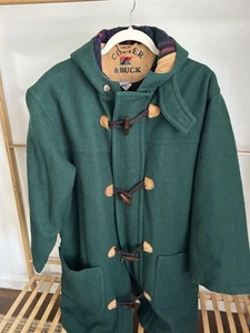 Cutter & Buck Canadian Wool Parka Duffle Toggle Green Coat MEDUIM Plaid Lining - Picture 1 of 17