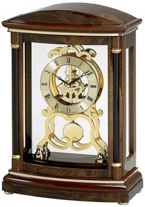 Valeria Burl Veneer 14" High Bulova Mantel Clock - Picture 1 of 1