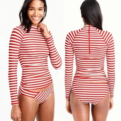 J. Crew Rash Guard длинным рукавом в полоску - красный/белый S - Изображение 1 из 4