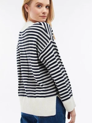 Suéter Barbour Rayas Jersey S Negro Blanco Texturizado Rayas Cuello Simulado Monocromo Foto 1 de 4