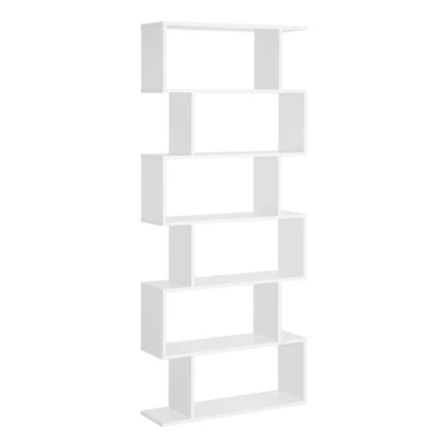 White 6-Tier S-Shape Bookcase Display Shelf 80x23x192cm Particle Board Unit Rack — 第 1/4 张图片