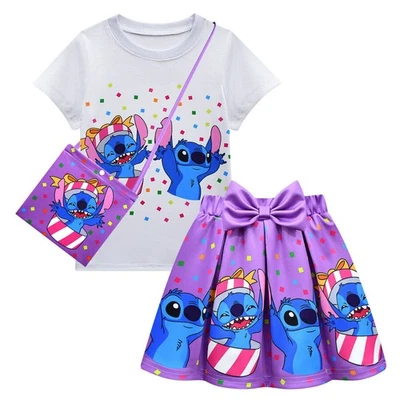 Clothing Outfit Lilo & Stitch Girls Fun Pleated Skirts T-Shirt Dress Set Print - Image 1 of 4