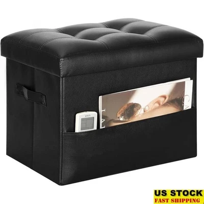 Storage Ottoman Footrest Thick Foam Padded Seat Foldable Leather Organizer Stool - Image 1 of 4